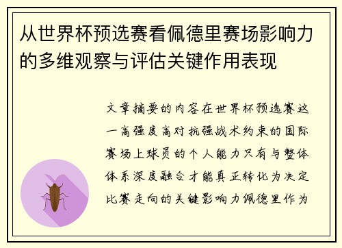 从世界杯预选赛看佩德里赛场影响力的多维观察与评估关键作用表现 从世界杯预选赛看佩德里赛场影响力的多维观察与评估关键作用表现
